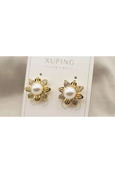 XUPING JEWELRY Cercei placați cu aur cu zirconiu, perlă, floare