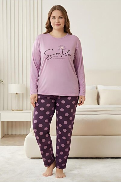 MORRO Women's O-Neck Viscose Plus Size (Oversized) Pajama Set Long Sleeve Soft Textured Comfortable