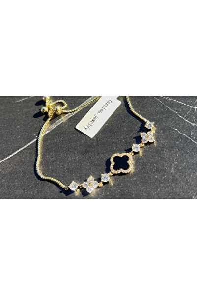 XUPING JEWELRY Brățară elegantă placată cu aur de 18K cu trifoi negru norocos și cristale de zirconiu