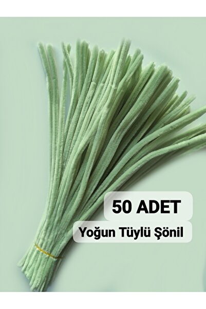 hyc heryerçiçeklenir 50 Adet Ada Çayı Yeşili Şönil, Çiçek Yapımına Uygun Tüyl...