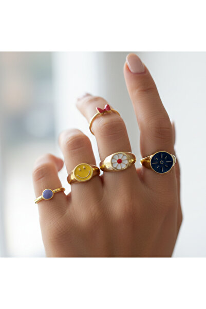 Ervalina 5'li Mineli Yüzük ve Eklem Yüzük Set