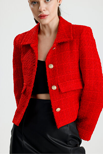 ONE WEAR Kadın Dore Düğmeli Blazer Tüvit Ceket