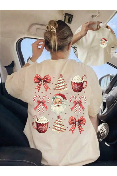 one button Unisex New Year Special Design Detailed Christmas Basic Regular T-Shirt 100% Cotton