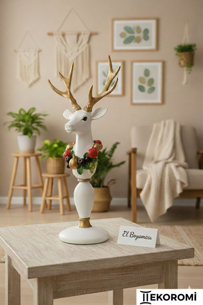 Dekoromi Meyve Kolyeli Geyik Heykeli ve Ev Dekorasyon Biblo (43x18 Cm) Beyaz ...