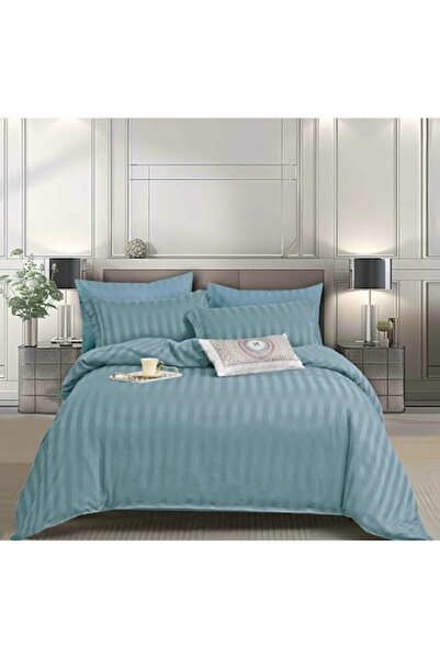MHR Double Bed Linen Set, Deluxe Damask with Elastic, 6 Pieces, Light Blue