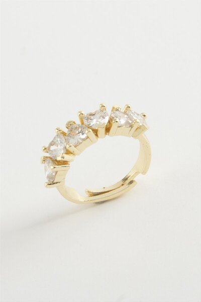 ZERO LAND 1615105749 خاتم زركون على شكل قلب (210551) مرصع بالأحجار - أصفر