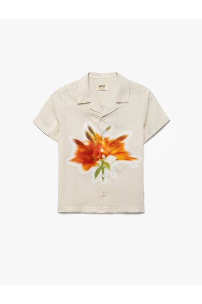 Koton Къса ръкавна риза с копчета от вискоза с флорален мотив