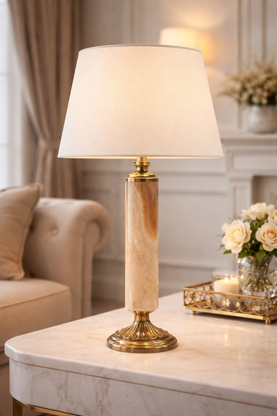 Montdekor EL YAPIMI MERMER TAŞLI BRONZ ABAJUR (60 cm yükseklik))