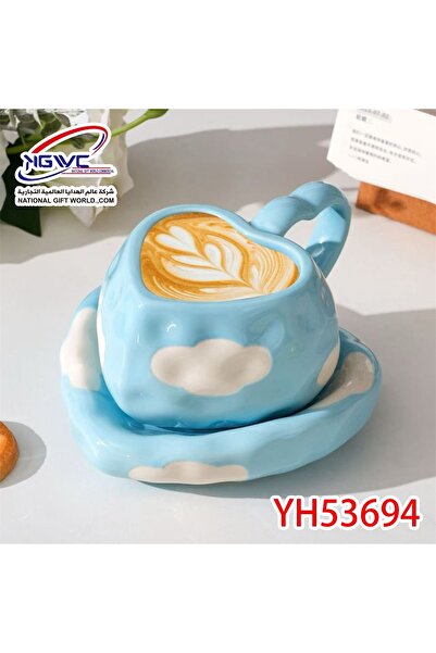 KAZUKO فنجان قهوة مع صحن على شكل قلب – طقم سيراميك بتصميم قلوب أنيق