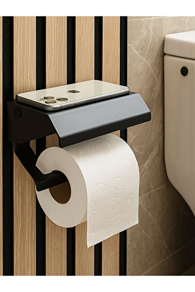 mee wall art Stainless Metal Toilet Roll Holder with Lid and Phone Shelf (Bla...