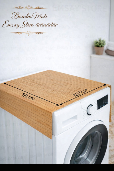 Emsay Store Doğal Ahşap BAMBU Banyo ve Çamaşır Makinesi Matı – Kaymaz ve Daya...