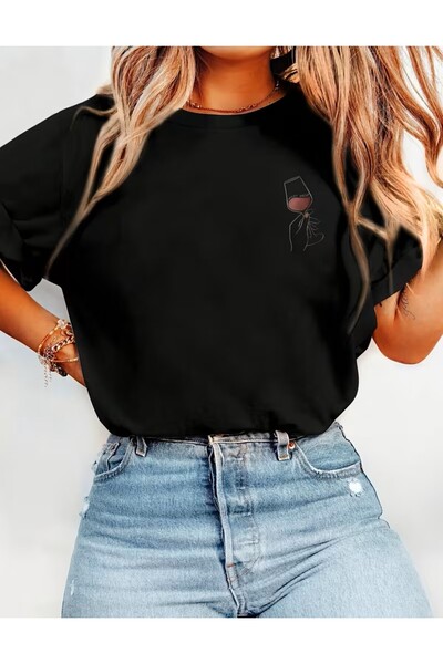 oneagılyazı Stylish Printed T-Shirt with Hand and Goblet Detail