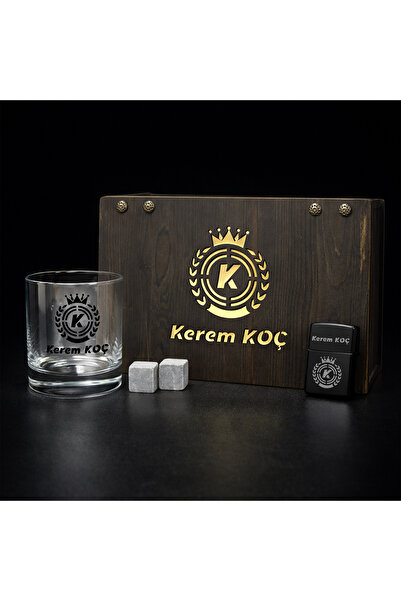 hediyekralı Kişiye Özel Premium Viski Seti – Ahşap Kutulu | Bardak, Viski Taş...