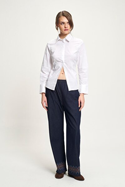 Lijuri Denim Paçası Nakış Detaylı Denim Pantolon 0092 R5-H-K1