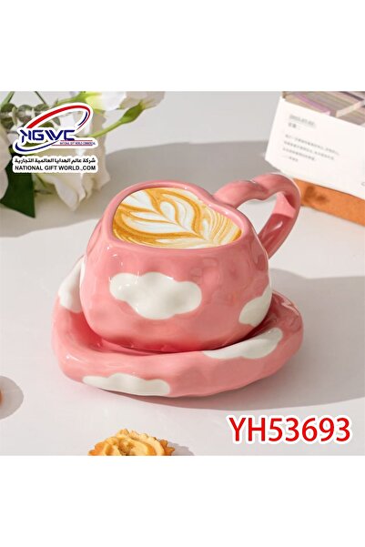 KAZUKO فنجان قهوة مع صحن على شكل قلب – طقم سيراميك بتصميم قلوب أنيق