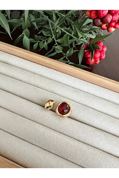 ringbox Gold Kahverengi Taşlı Çelik Yüzük