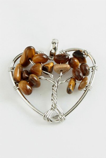 ZERO LAND 1615235749 حجر طبيعي على شكل قلب (213552) قلادة - بني