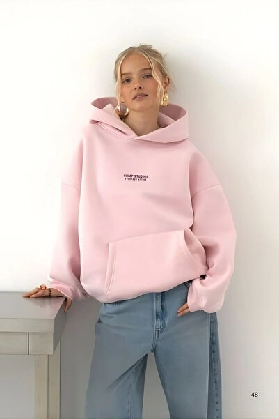 oneagılyazı Kadın Oversize Sweatshirt Hoodie – Kapüşonlu, 3 İplik Polar, Kanguru Cepli
