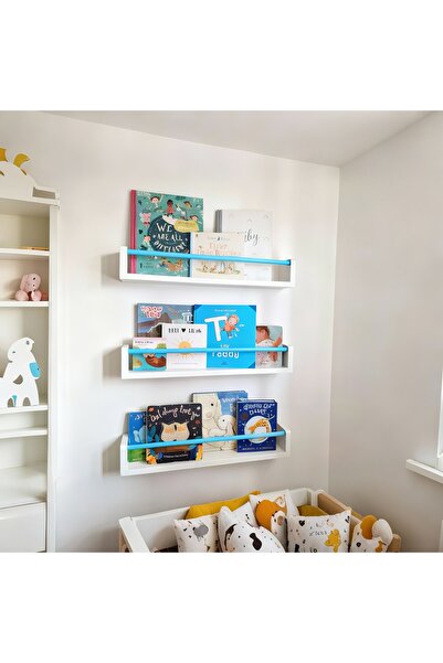 Sef moda 3’lü mdf’lam montessori raf&kitaplık mavi çıta