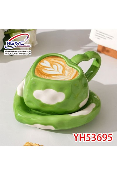 KAZUKO فنجان قهوة مع صحن على شكل قلب – طقم سيراميك بتصميم قلوب أنيق