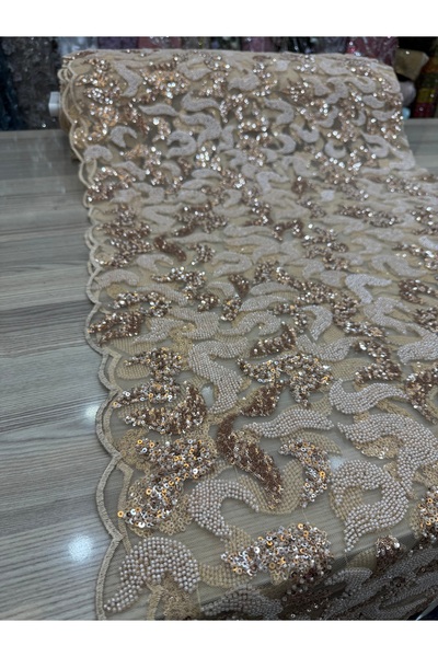 OsmanKumaşDantel Yoğun boncuk ve payet işlemeli dantel (100x150cm)