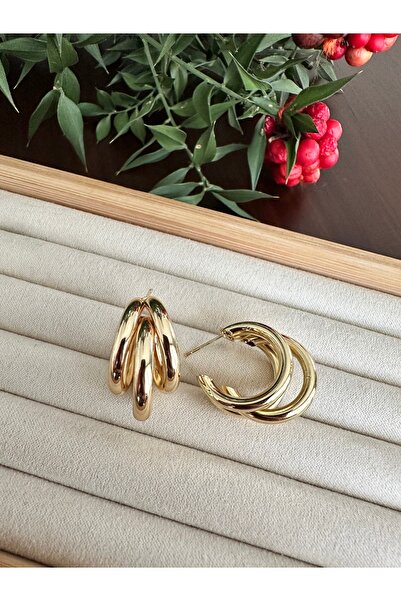 ringbox Gold 3 Sıra Halka Küpe