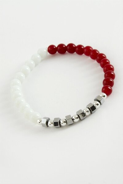 ZERO LAND Mtxdpn Red White Natural Stone Bracelet (140049) 6 Mm-White