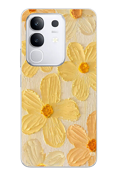 TechTree حافظة سيليكون متوافقة مع هاتف Vivo Y29 بلون أصفر ديزي مطبوع