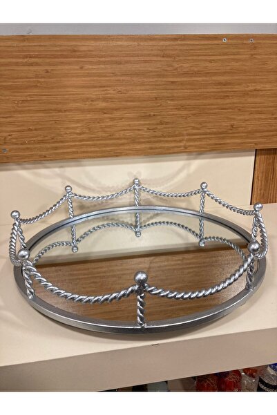 PLUS HOME Tray Decorative Cast Brass Auger Model Round Silver Diameter 40 cm