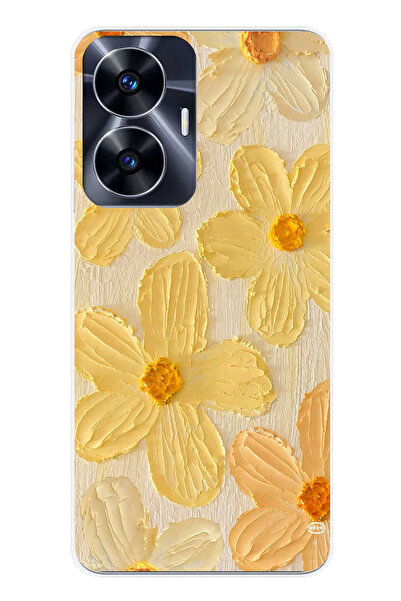 TechTree حافظة سيليكون متوافقة مع هاتف Realme C55 بلون أصفر ديزي مطبوع