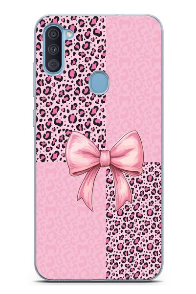 TechTree Samsung Galaxy A11-M11 Compatible Pink Leopard Pattern and Ribbon Pr...