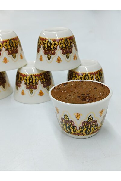 SAMSA طقم فناجين بورسلين بنمط ميررا بني مذهب لـ 6 أشخاص