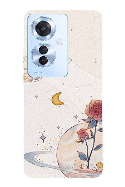 TechTree حافظة سيليكون متوافقة مع هاتف OPPO Reno 11F، كوكب ونجمة ووردة مطبوع