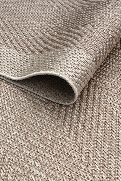 Santa Clara Bej Krem Sisal Makinede Yıkanabilir Çerçeveli Desenli Halı Kaymaz...