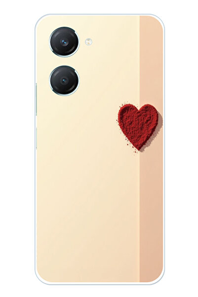 TechTree حافظة سيليكون متوافقة مع هاتف Vivo Y18 ذات خلفية كريمية وقلب أحمر مطبوع