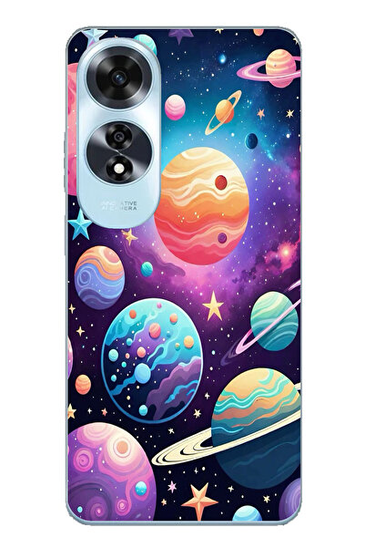 TechTree حافظة سيليكون مطبوع متوافقة مع هاتف اوبو A60 بنمط الفضاء والكواكب وا...