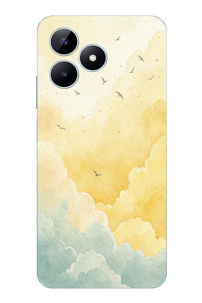 TechTree Realme Note 50 Compatible Yellow and Green Toned Clouds and Birds Pr...