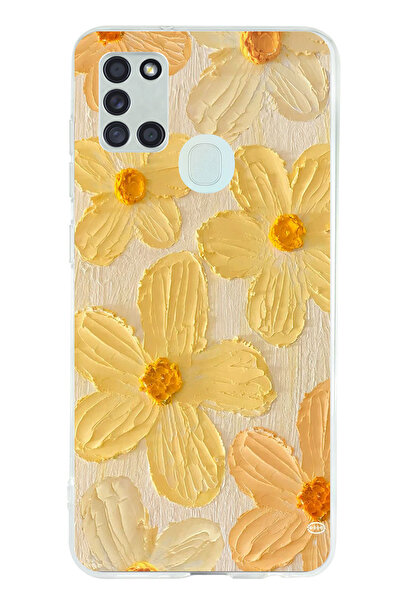 TechTree حافظة سيليكون متوافقة مع هاتف سامسونج جالاكسي A21S بلون أصفر ديزي مطبوع