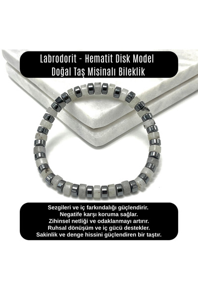 YILDIZ DOĞAL TAŞ Certified Labradorite - Hematite Disc Model Natural Stone Mi...