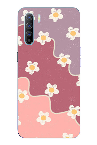 TechTree حافظة سيليكون متوافقة مع هاتف اوبو رينو 3-A91 بلون الورد المجفف والأرجواني المموج مطبوع