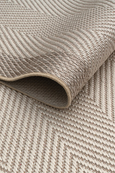 Santa Clara Krem Bej Sisal Makinede Yıkanabilir Çerçeveli Desenli Halı Kaymaz Taban Modern & Toz Tutmaz