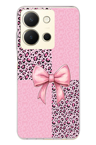 TechTree حافظة سيليكون متوافقة مع هاتف Vivo Y36 بنمط الفهد الوردي وشريط مطبوع