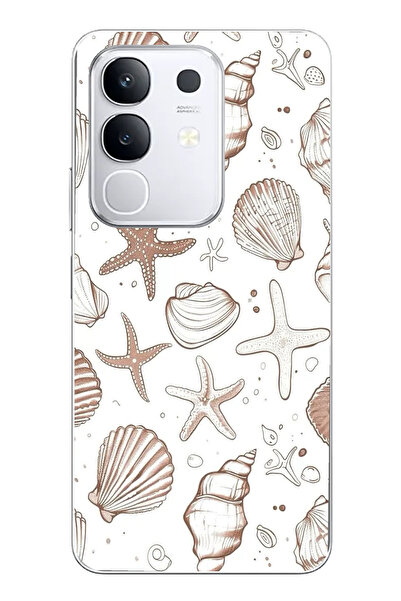 TechTree حافظة سيليكون مطبوع متوافقة مع Vivo Y29 مع نجم البحر البني والصدف