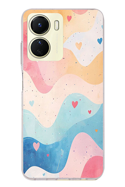 TechTree حافظة سيليكون متوافقة مع هاتف Vivo Y16 بألوان باستيل ومموجة وقلب مطبوع