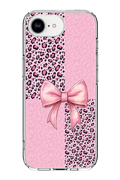 TechTree حافظة سيليكون متوافقة مع هاتف iPhone 16E بنمط الفهد الوردي وشريط مطبوع