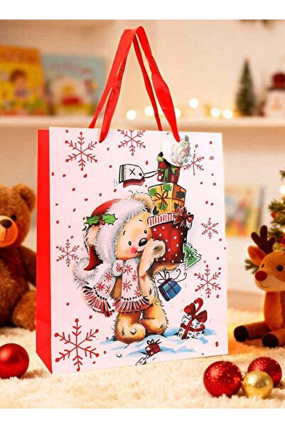 Generic حقيبة هدايا ورقية من ترينتور بتصميم احتفالي لعيد الميلاد، 26 × 10 × 3...