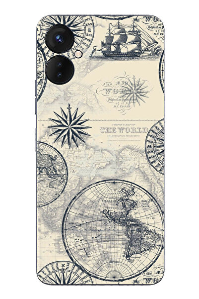 TechTree حافظة سيليكون مطبوعة بخريطة العالم القديمة والبوصلة متوافقة مع هاتف ...