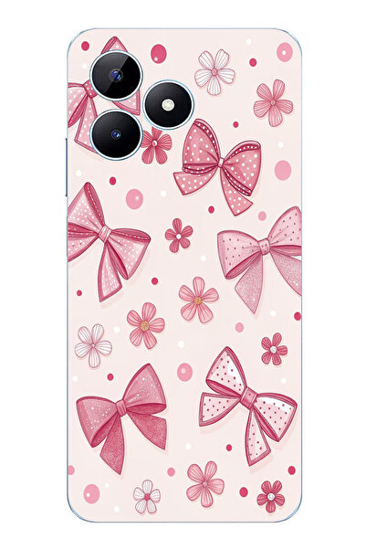 TechTree حافظة سيليكون متوافقة مع هاتف Realme Note 50، بتصميم فيونكة وردية وز...