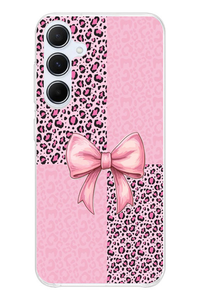 TechTree حافظة سيليكون متوافقة مع هاتف سامسونج جالاكسي A55 بنمط الفهد الوردي وشريط مطبوع