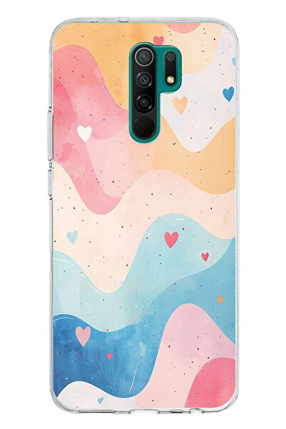 TechTree حافظة سيليكون متوافقة مع هاتف Redmi 9 بألوان باستيل ومموجة وقلب مطبوع